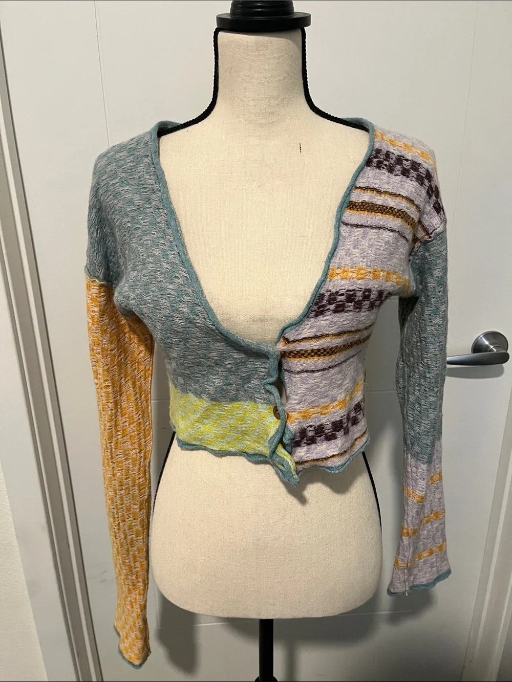Free People Multicolor Design Bohemian Front Button Cropped Cardigan Sweater